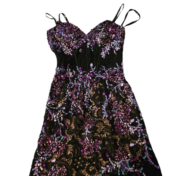Black and Purple Sequin Homecoming Mini Dress - Picture 1 of 6